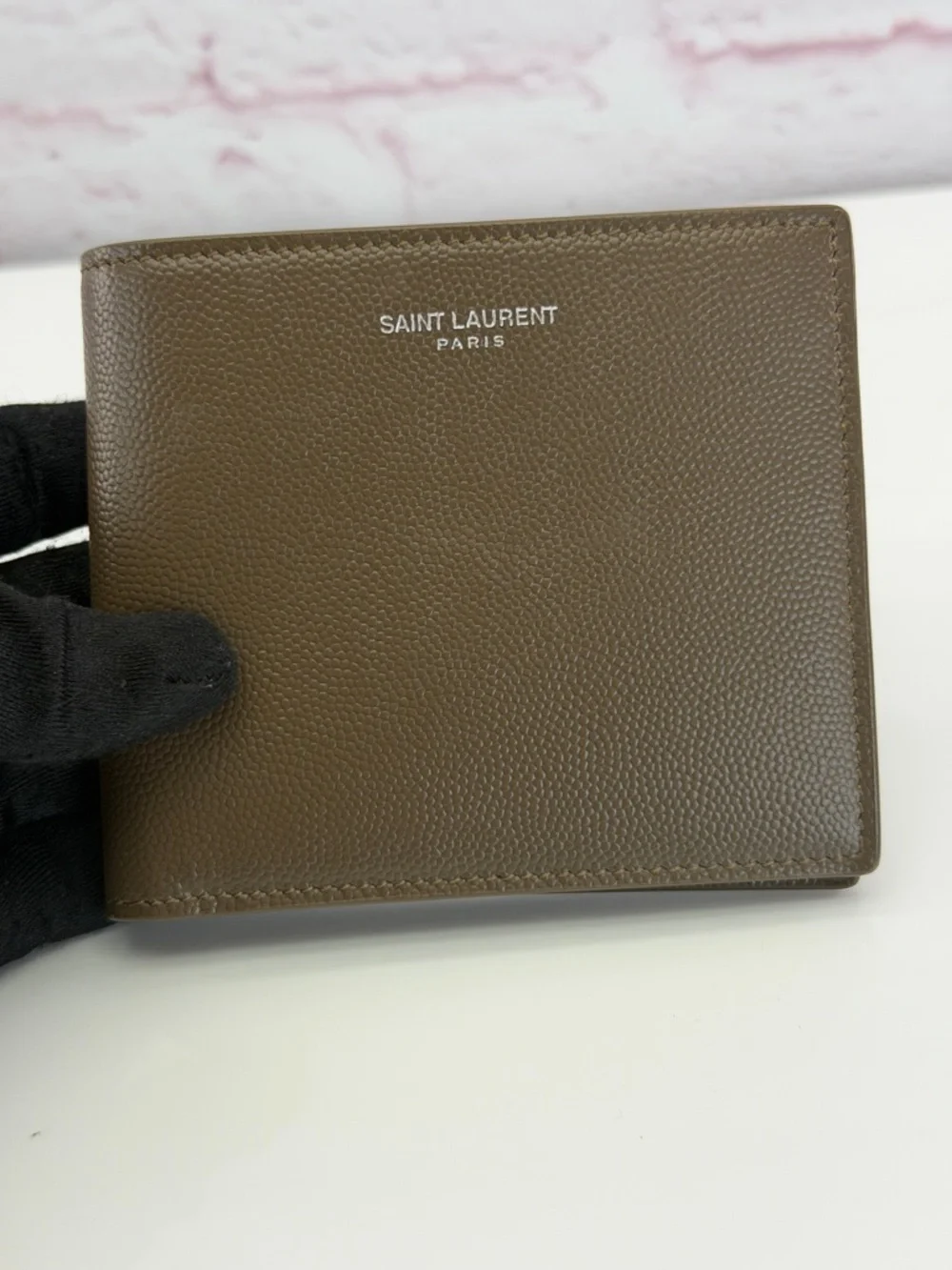 Saint Laurent Paris Brown Textured Leather Bi-Fold Wallet